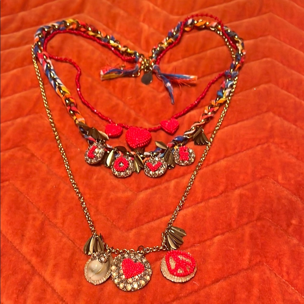 Deeps by Deepa Gurnani Red and gold Women's Peace and Love Layered Necklace